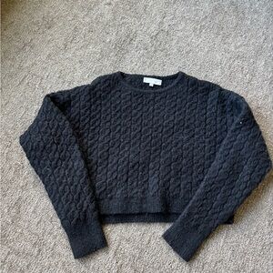 Black Cable Knit Women's Crop Sweater